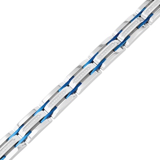 Men's 0.31 CT. T.W. Diamond Link Bracelet in Stainless Steel and Blue Ion Plate - 8.5"