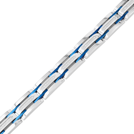 Men's 0.31 CT. T.W. Diamond Link Bracelet in Stainless Steel and Blue Ion Plate - 8.5"