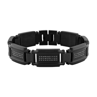 Men's 0.98 CT. T.W. Black Diamond Link Bracelet in Stainless Steel with Black Ion Plate - 8.5"