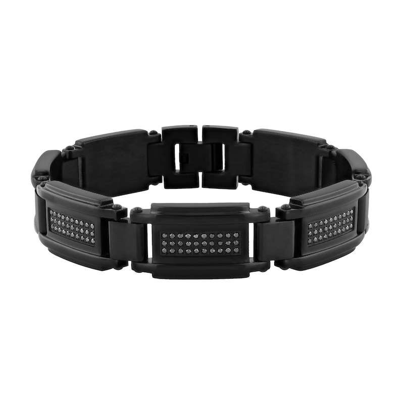 Men's 0.98 CT. T.W. Black Diamond Link Bracelet in Stainless Steel with Black Ion Plate - 8.5"