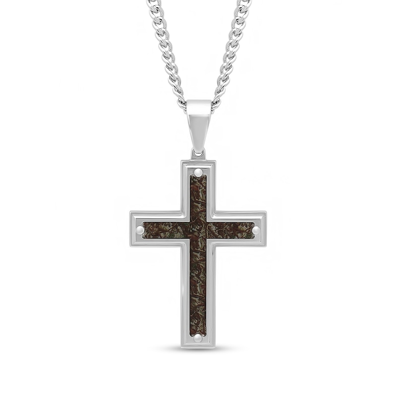 Men's Camouflage Carbon Fibre Inlay Cross Pendant in Stainless Steel - 24"|Peoples Jewellers