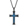 Men's Inlay Cross Pendant in Stainless Steel with Black and Blue Ion Plate - 24"