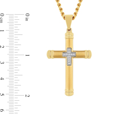 Men's 0.04 CT. T.W. Diamond Mini Cross Inlay Pendant in Stainless Steel Ion Plate