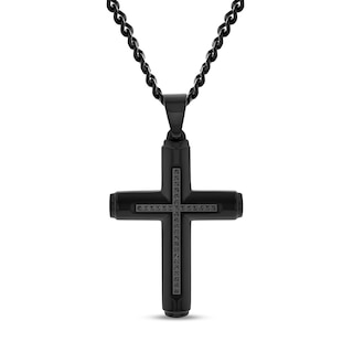 Men's 0.15 CT. T.W. Black Diamond Cross Pendant in Stainless Steel with Black Ion Plate - 24"