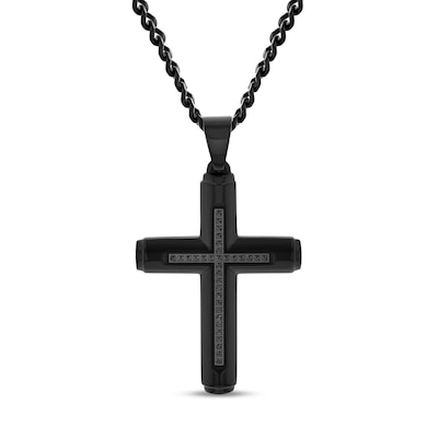 Men's 0.15 CT. T.W. Black Diamond Cross Pendant in Stainless Steel with Black Ion Plate - 24"