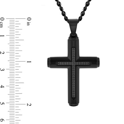 Men's 0.15 CT. T.W. Black Diamond Cross Pendant in Stainless Steel with Black Ion Plate - 24"