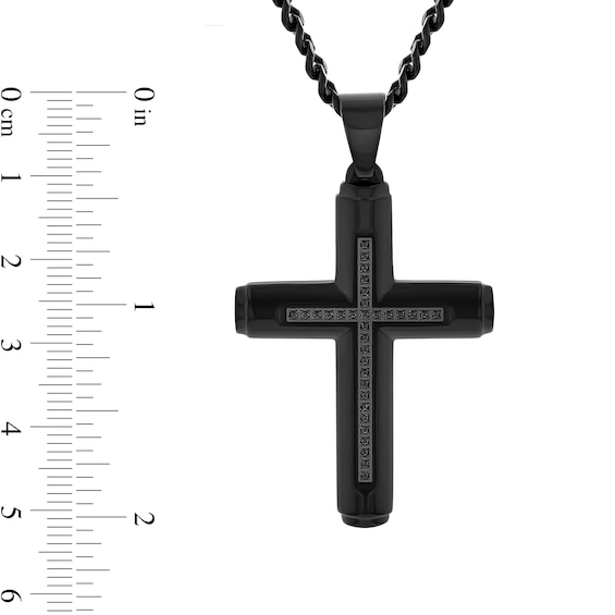 Men's 0.15 CT. T.W. Black Diamond Cross Pendant in Stainless Steel with Black Ion Plate - 24"