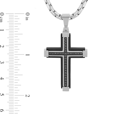 Men's 0.15 CT. T.W. Black Diamond Cross Pendant in Stainless Steel and Black Ion Plate - 24"