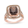 Cushion-Cut Smoky Quartz and 0.40 CT. T.W. Champagne and White Diamond Double Frame Triple Row Ring in 10K Two-Tone Gold