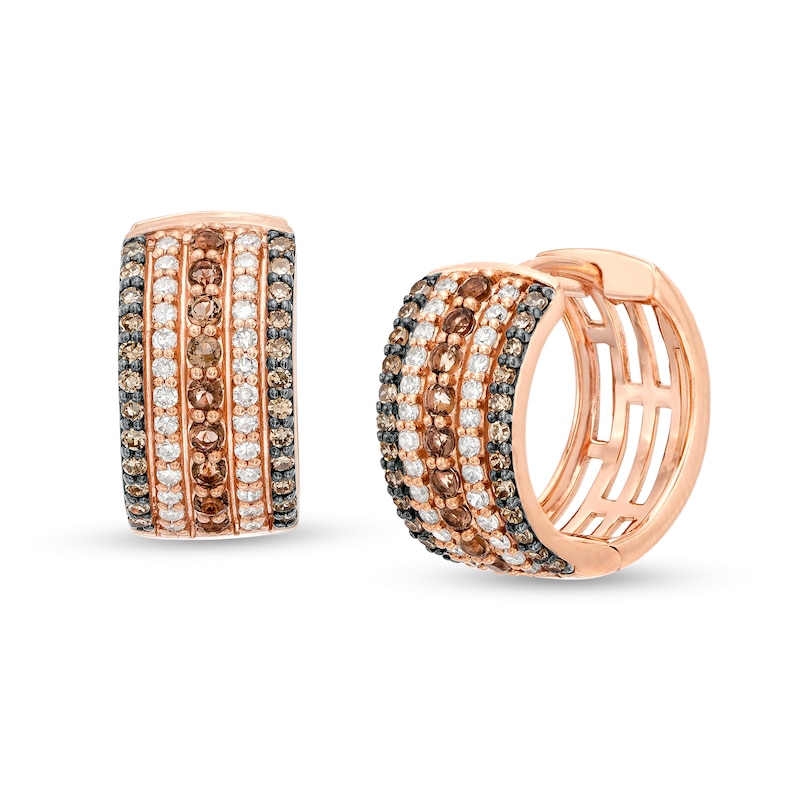 Smoky Quartz and 0.45 CT. T.W. Champagne and White Diamond Multi-Row Hoop Earrings in 10K Rose Gold|Peoples Jewellers
