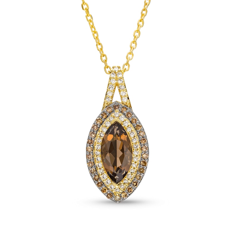 Marquise Smoky Quartz and 0.25 CT. T.W. Champagne and White Diamond Double Frame Pendant in 10K Two-Tone Gold|Peoples Jewellers