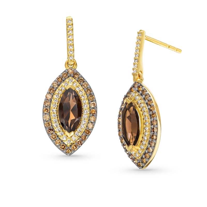 Marquise Smoky Quartz and 0.40 CT. T.W. Champagne and White Diamond Double Frame Drop Earrings in 10K Two-Tone Gold