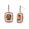 Cushion-Cut Smoky Quartz and 0.50 CT. T.W. Champagne and White Diamond Double Frame Drop Earrings in 10K Rose Gold