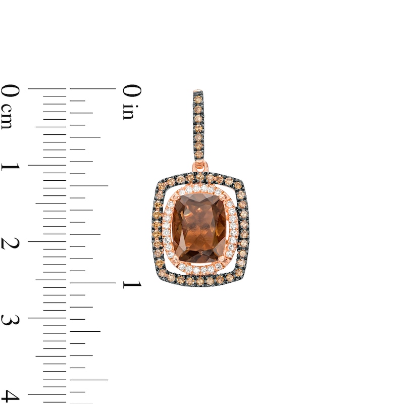 Cushion-Cut Smoky Quartz and 0.50 CT. T.W. Champagne and White Diamond Double Frame Drop Earrings in 10K Rose Gold|Peoples Jewellers