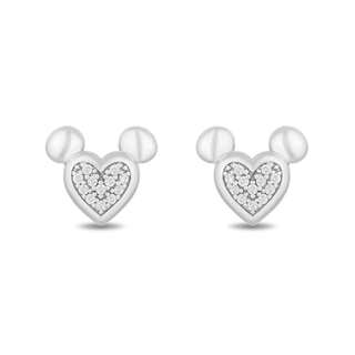 Disney Treasures Mickey Mouse 0.065 CT. T.W. Heart-Shaped Multi-Diamond Stud Earrings in Sterling Silver