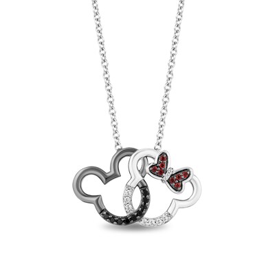 Disney Treasures Mickey Mouse and Minnie Mouse Garnet and 0.115 CT. T.W. Diamond Necklace in Sterling Silver - 17.25"