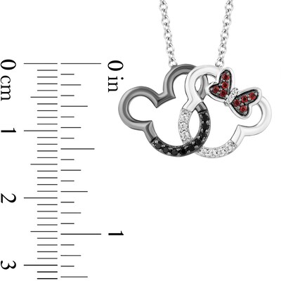 Disney Treasures Mickey Mouse and Minnie Mouse Garnet and 0.115 CT. T.W. Diamond Necklace in Sterling Silver - 17.25"