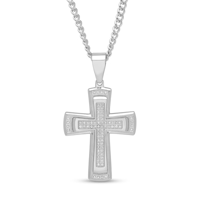 Men's 0.41 CT. T.W. Diamond Stacked Cross Pendant in Stainless Steel - 24"