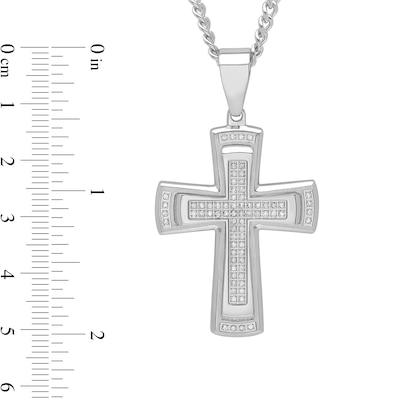 Men's 0.41 CT. T.W. Diamond Stacked Cross Pendant in Stainless Steel - 24"