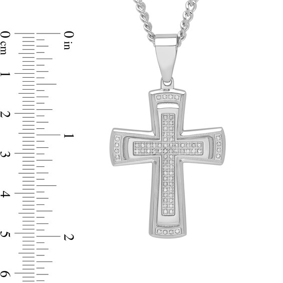 Men's 0.41 CT. T.W. Diamond Stacked Cross Pendant in Stainless Steel - 24"