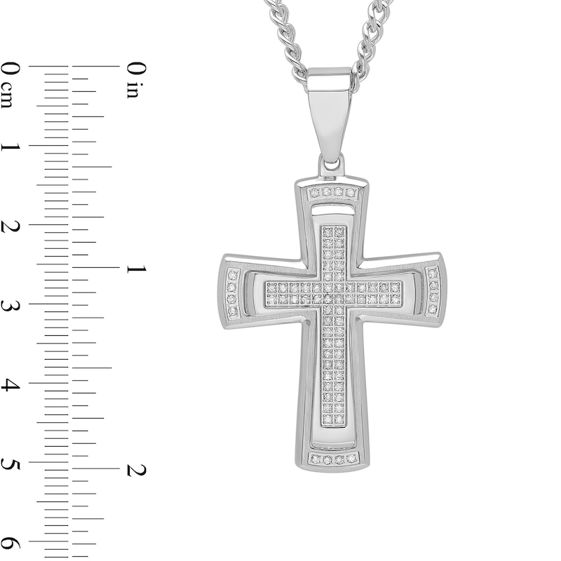 Men's 0.41 CT. T.W. Diamond Stacked Cross Pendant in Stainless Steel - 24"|Peoples Jewellers
