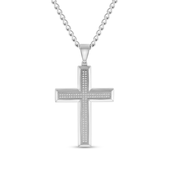 Men's 0.46 CT. T.W. Diamond Double Row Cross Pendant in Stainless Steel - 24"