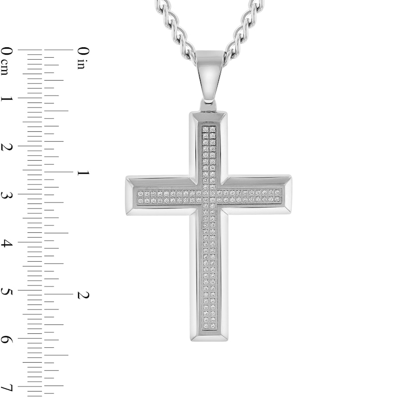 Men's 0.46 CT. T.W. Diamond Double Row Cross Pendant in Stainless Steel - 24"|Peoples Jewellers