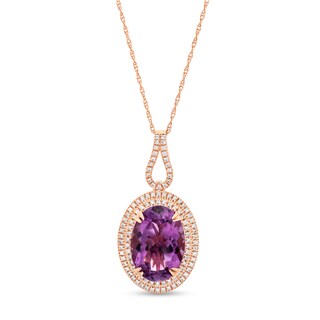 Oval Amethyst and 0.32 CT. T.W. Diamond Double Frame Curved Bail Pendant in 10K Rose Gold