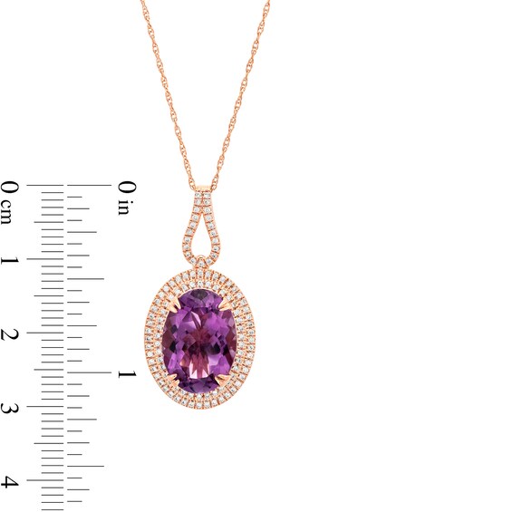 Oval Amethyst and 0.32 CT. T.W. Diamond Double Frame Curved Bail Pendant in 10K Rose Gold