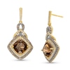 Thumbnail Image 0 of Cushion-Cut Smoky Quartz and 0.50 CT. T.W. Champagne and White Diamond Double Frame Drop Earrings in 10K Two-Tone Gold