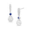 Thumbnail Image 0 of Vera Wang Love Collection 7.5mm Freshwater Cultured Pearl, Blue Sapphire and Diamond Drop Earrings in 10K White Gold