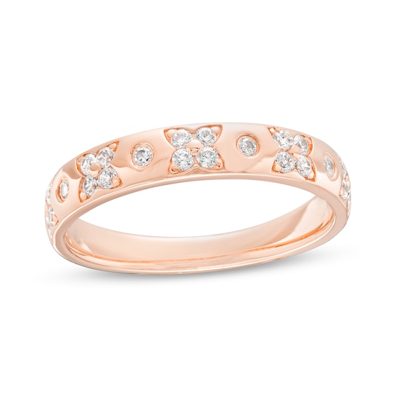 0.23 CT. T.W. Diamond Alternating Floral Pattern Anniversary Band in 14K Rose Gold