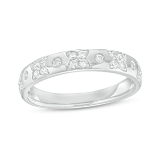 0.23 CT. T.W. Diamond Alternating Floral Pattern Anniversary Band in 14K Gold