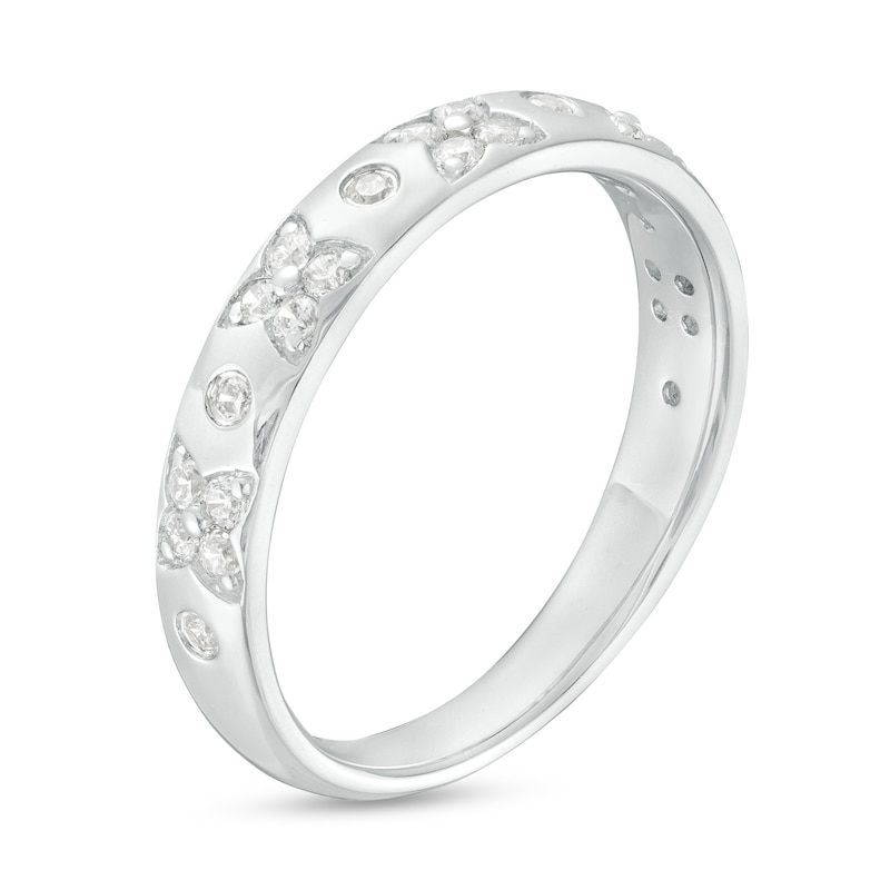 0.23 CT. T.W. Diamond Alternating Floral Pattern Anniversary Band in 14K White Gold