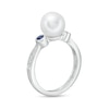 Vera Wang Love Collection Freshwater Cultured Pearl, Blue Sapphire and 0.04 CT. T.W. Diamond Ring in 10K White Gold