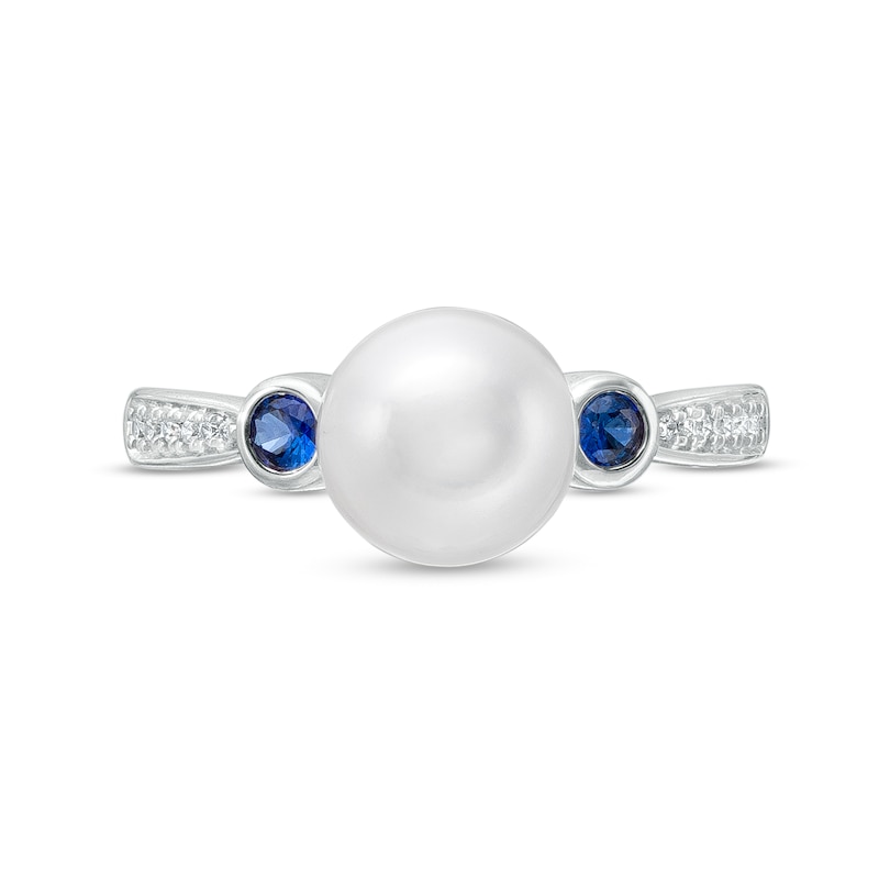 Vera Wang Love Collection Freshwater Cultured Pearl, Blue Sapphire and 0.04 CT. T.W. Diamond Ring in 10K White Gold|Peoples Jewellers