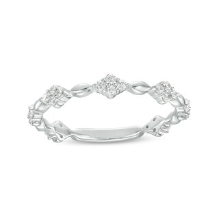 0.23 CT. T.W. Diamond and Oval Bead Alternating Anniversary Band in 10K White Gold