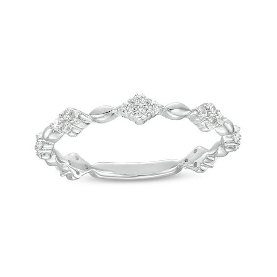 0.23 CT. T.W. Diamond and Oval Bead Alternating Anniversary Band in 10K White Gold