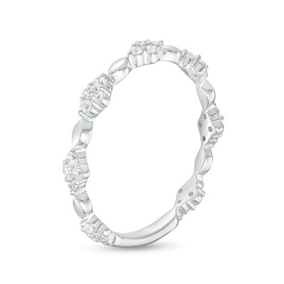 0.23 CT. T.W. Diamond and Oval Bead Alternating Anniversary Band in 10K White Gold