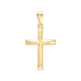 Polished Slope-Ends Cross Necklace Charm in 14K Gold