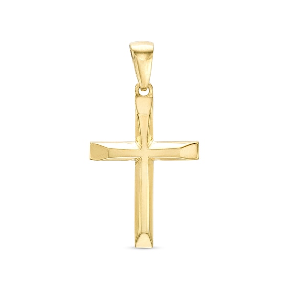 Polished Slope-Ends Cross Necklace Charm in 14K Gold