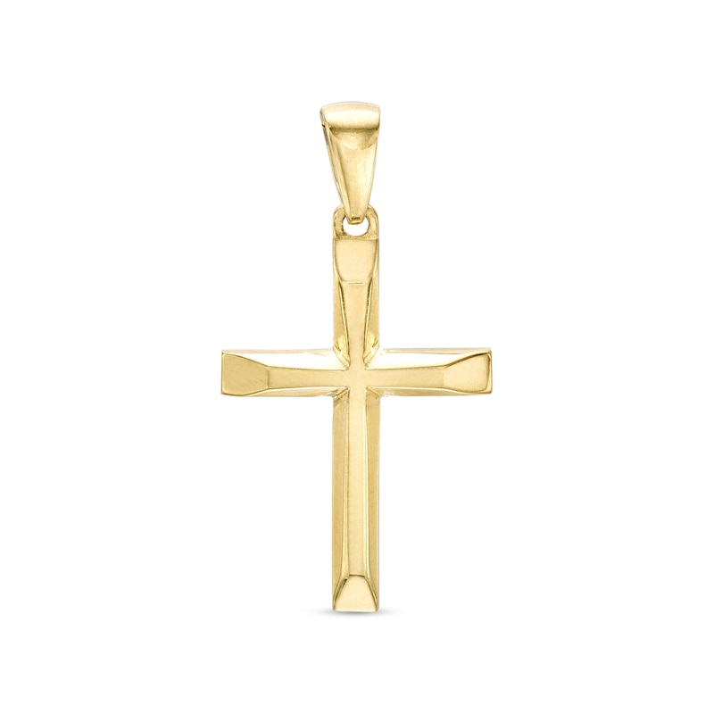 Polished Slope-Ends Cross Necklace Charm in 14K Gold|Peoples Jewellers