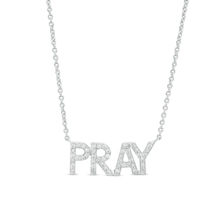 0.085 CT. T.W. Diamond "PRAY" Script Necklace in Sterling Silver – 17.7"