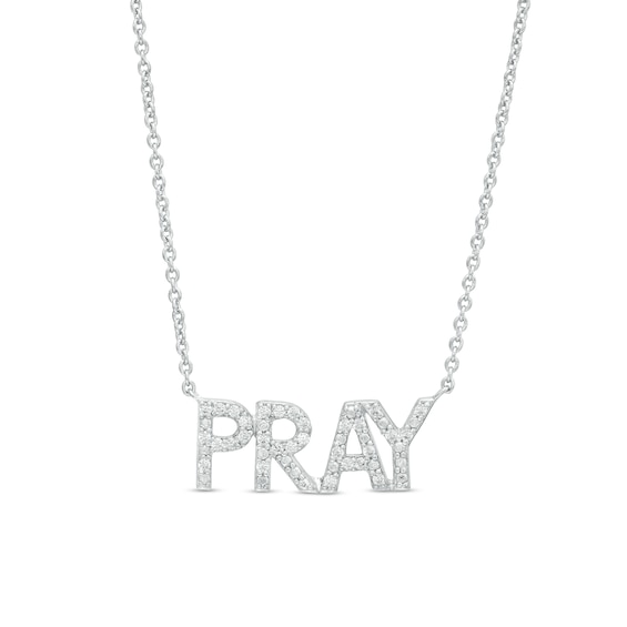 0.085 CT. T.W. Diamond "PRAY" Script Necklace in Sterling Silver – 17.7"