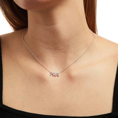 0.085 CT. T.W. Diamond "PRAY" Script Necklace in Sterling Silver – 17.7"