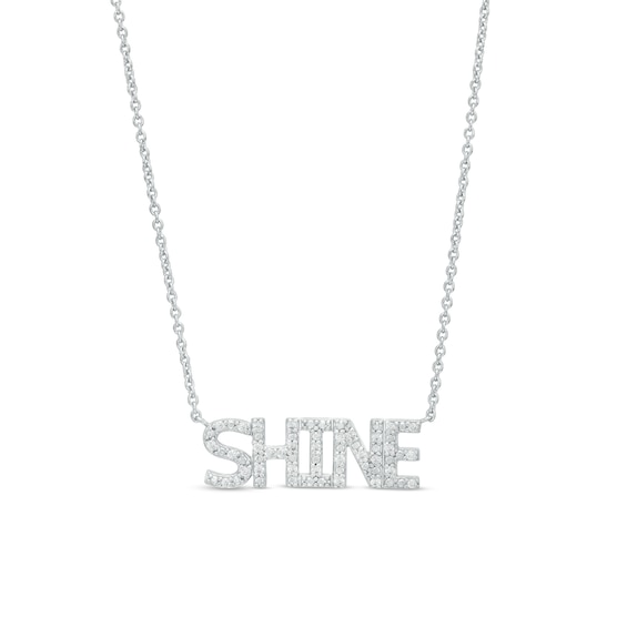 0.085 CT. T.W. Diamond "SHINE" Script Necklace in Sterling Silver – 17.78"