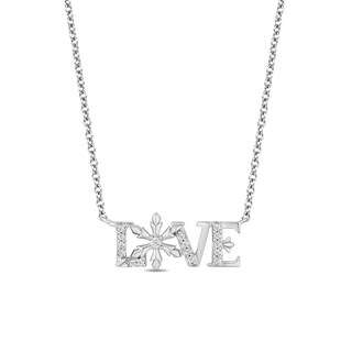 Enchanted Disney Elsa 0.085 CT. T.W. Diamond "LOVE" Snowflake Necklace in Sterling Silver