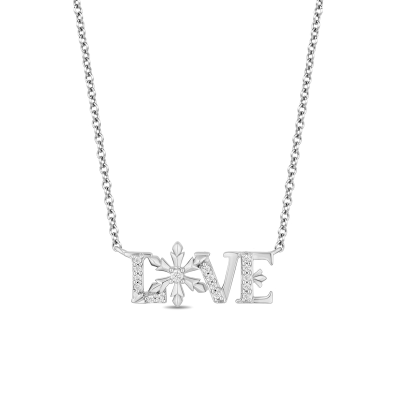 Enchanted Disney Elsa 0.085 CT. T.W. Diamond "LOVE" Snowflake Necklace in Sterling Silver|Peoples Jewellers