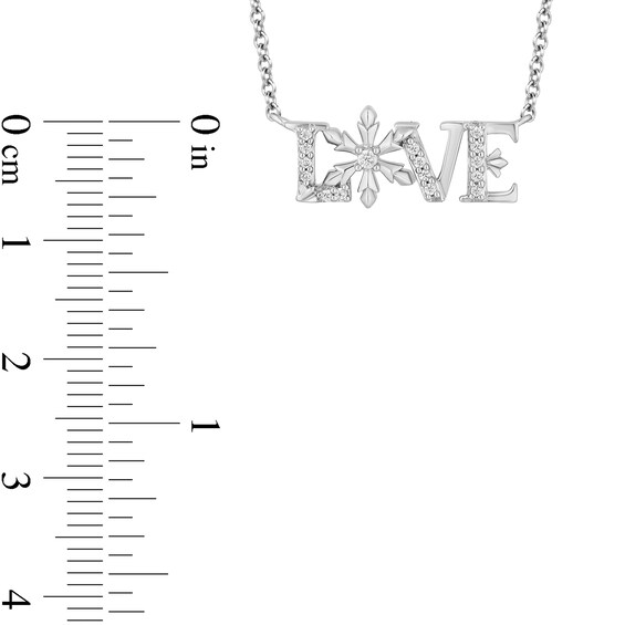 Enchanted Disney Elsa 0.085 CT. T.W. Diamond "LOVE" Snowflake Necklace in Sterling Silver