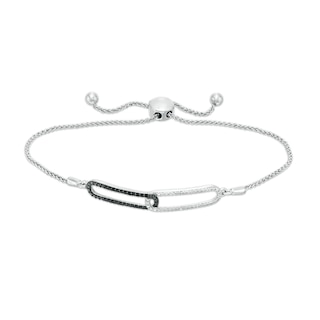 0.12 CT. T.W. Black and White Diamond Paper Clip Link Bolo Bracelet in Sterling Silver – 9.5"